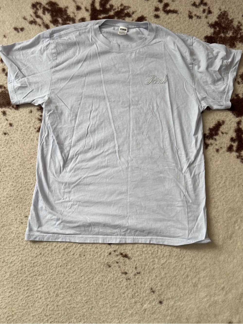 PINK Victoria's Secret White Short Sleeve Crewneck Tee with Script Logo